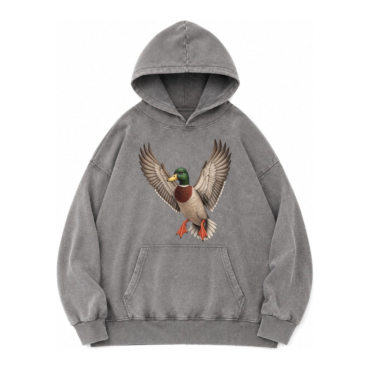 Mallard In Flight Vintage Washed Hoodie – Grey