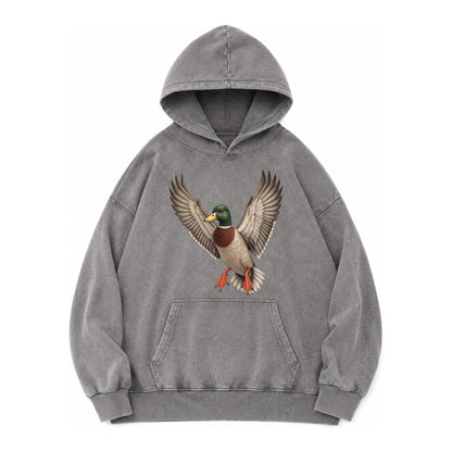 Mallard In Flight Vintage Washed Hoodie – Grey