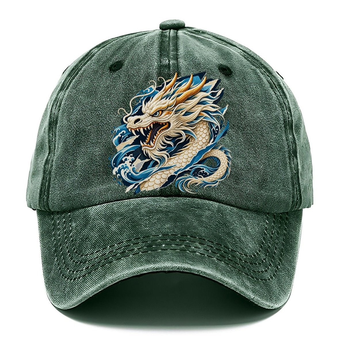 Roaring Dragon with Blue Waves Classic Cap – Forest Mist