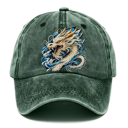 Roaring Dragon with Blue Waves Classic Cap – Forest Mist