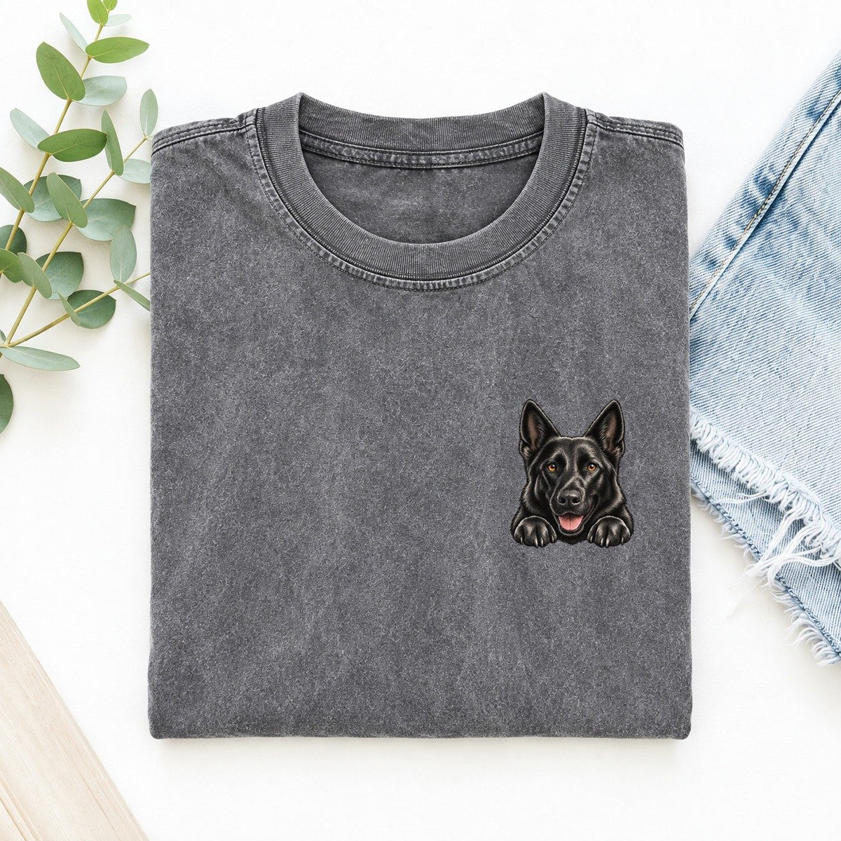 Black German Shepherd Left Chest Vintage T-shirt – Grey