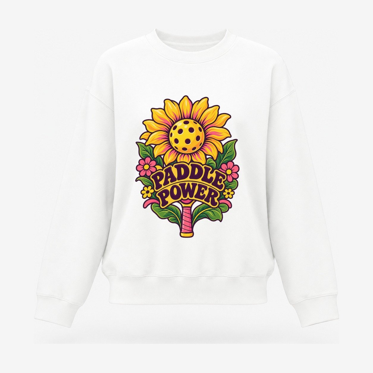 Sunflower Paddle Power Pickleball Life Women's Crewneck Sweatshirt – White