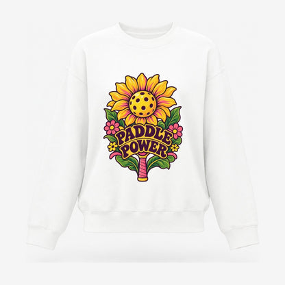 Sunflower Paddle Power Pickleball Life Women's Crewneck Sweatshirt – White