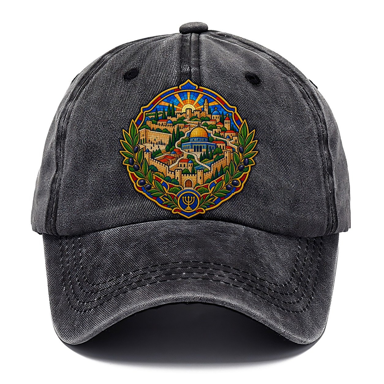 Madaba Style Mosaic Map Jerusalem Classic Cap – Graphite