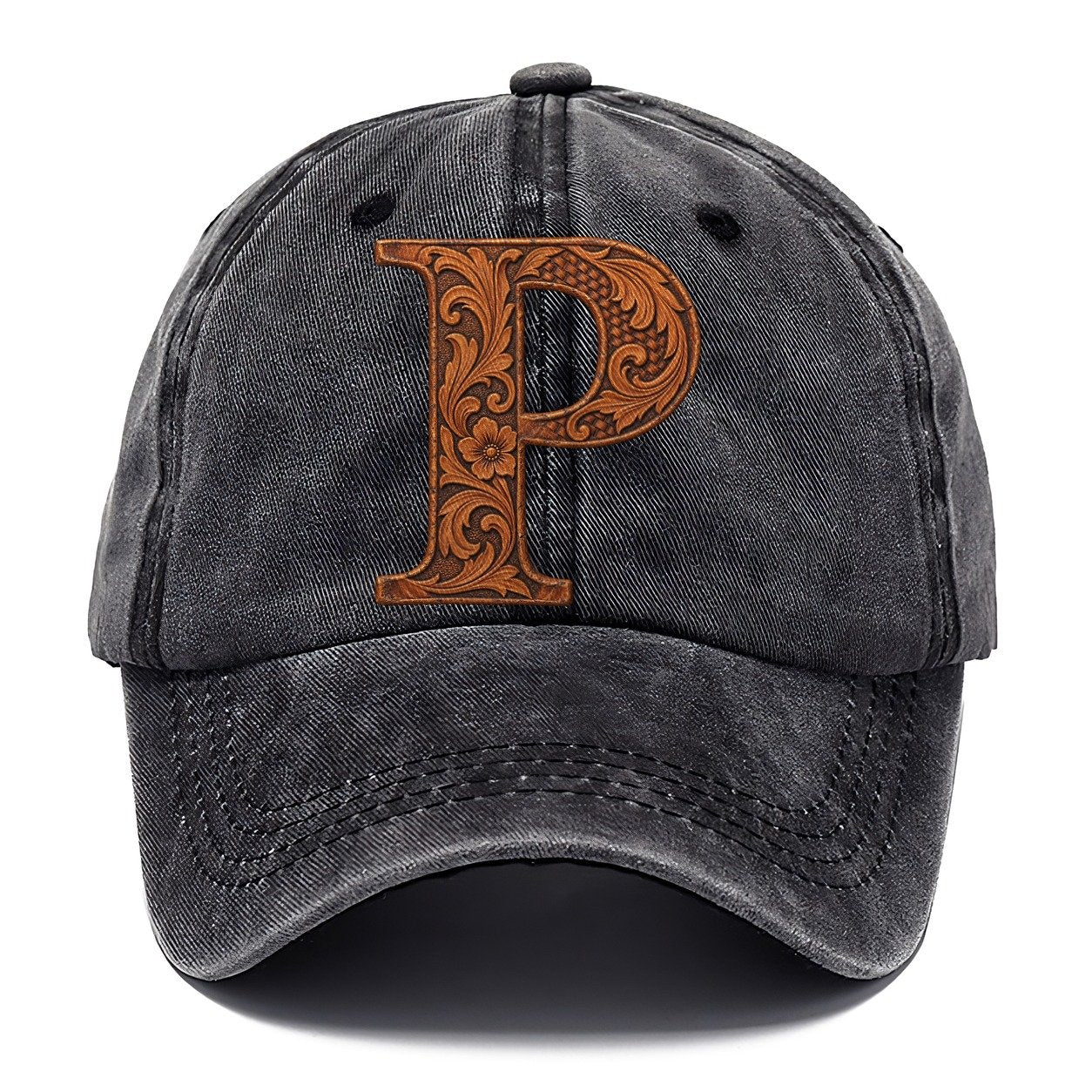 Tooled Leather P Monogram Classic Cap – Graphite
