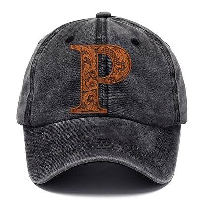 Tooled Leather P Monogram Classic Cap – Graphite
