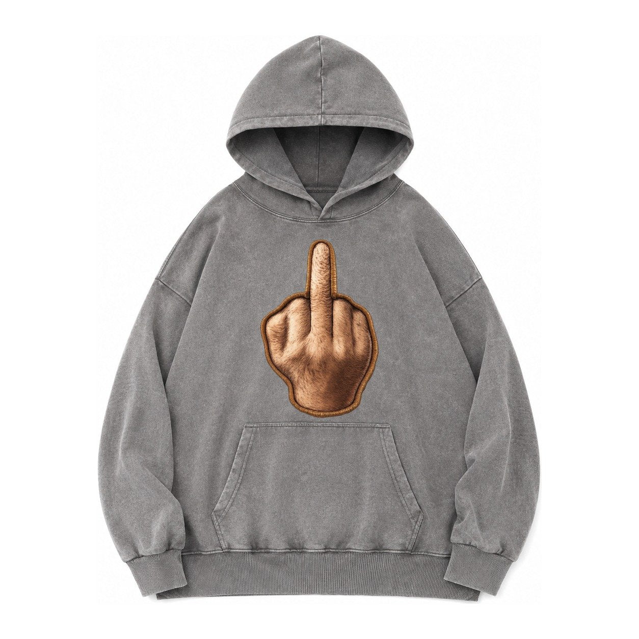 Middle Finger Hand Gesture In Skin Tone Attitude Vintage Washed Hoodie – Grey