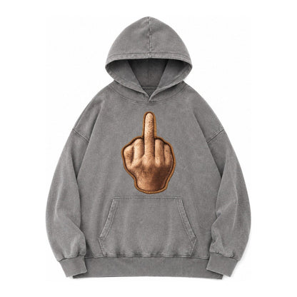 Middle Finger Hand Gesture In Skin Tone Attitude Vintage Washed Hoodie – Grey