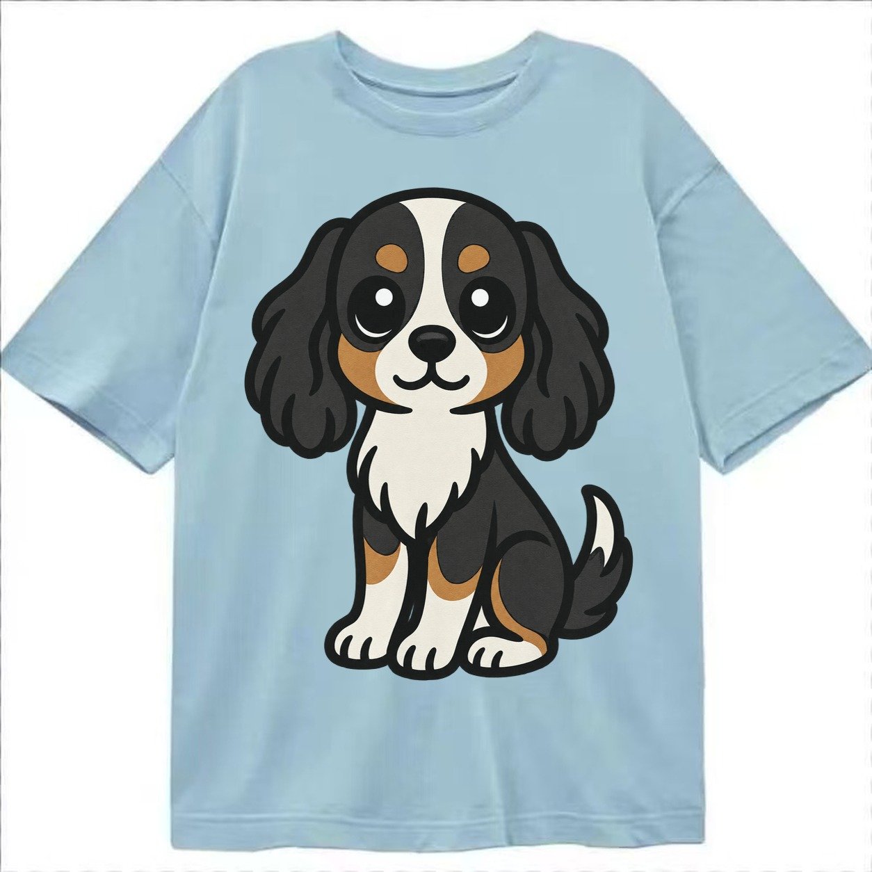 Cavalier King Charles Spaniel Tricolor Sitting Pose Portrait Classic T-shirt – Light Blue