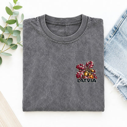 Latvia Country Pride Left Chest Vintage T-shirt – Grey
