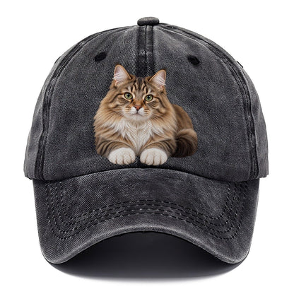 Siberian Reclining Paws Forward Realistic Cat Portrait Classic Cap – Graphite