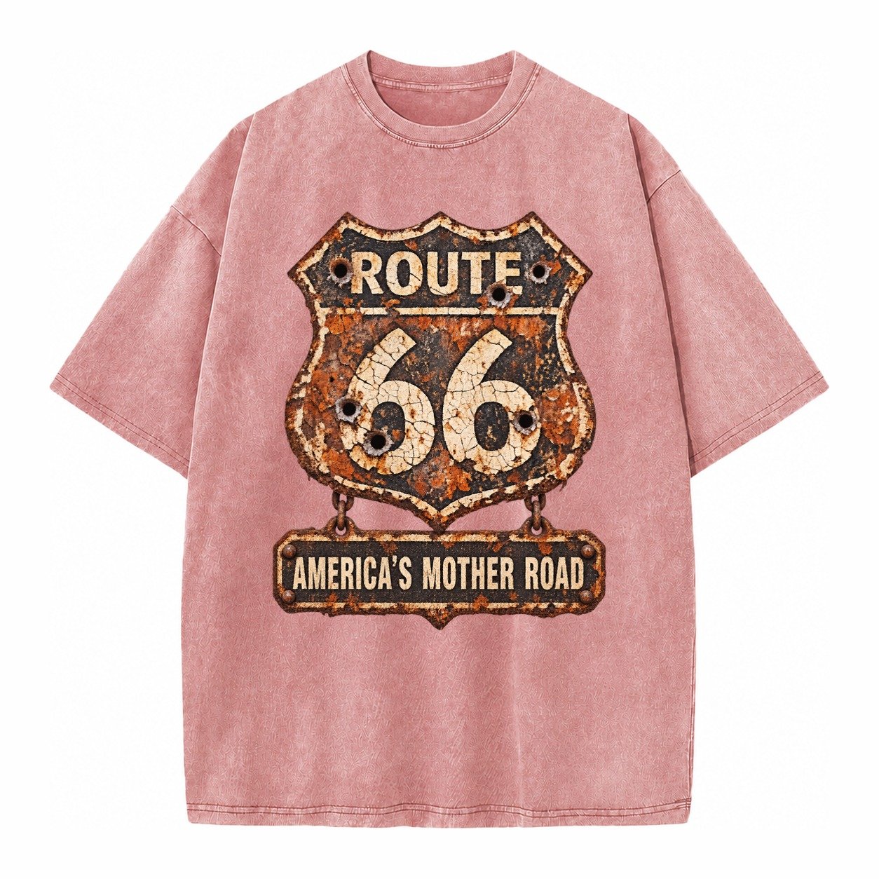 Route 66 Weathered Vintage T-shirt – Dusty Rose