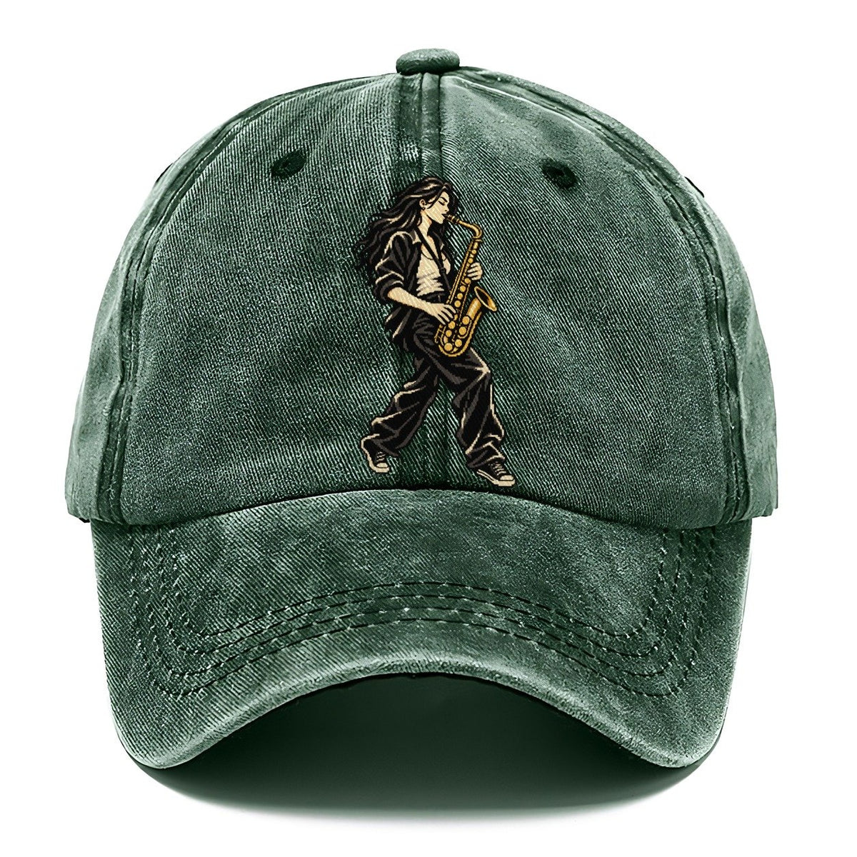 Woman Playing Saxophone Classic Cap – Forest Mist
