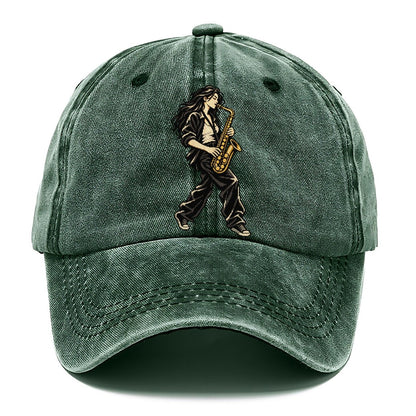 Woman Playing Saxophone Classic Cap – Forest Mist