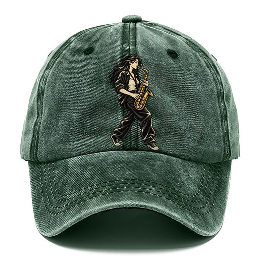 Woman Playing Saxophone Classic Cap – Forest Mist