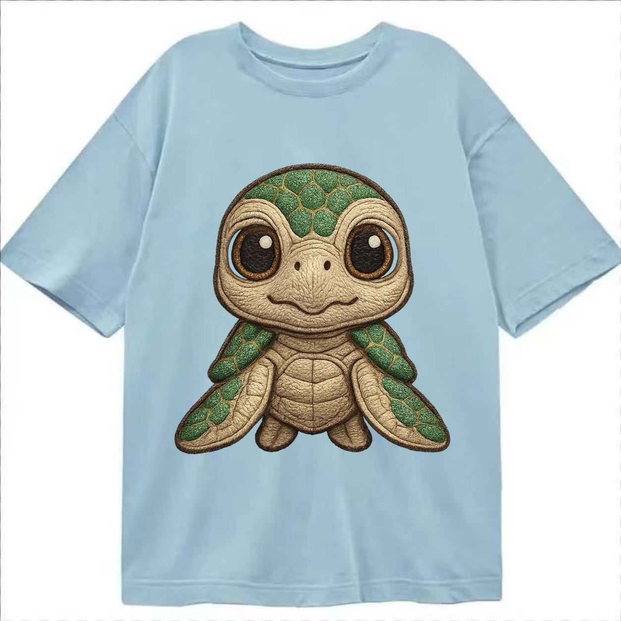 Baby Green Sea Turtle Emerald Shell Large Innocent Brown Eye Classic T-shirt – Light Blue