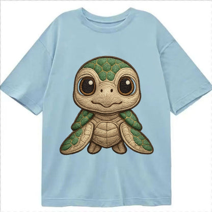 Baby Green Sea Turtle Emerald Shell Large Innocent Brown Eye Classic T-shirt – Light Blue