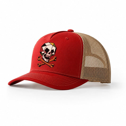 Pirate Skull Crossbones Trucker Hat – Red Khaki