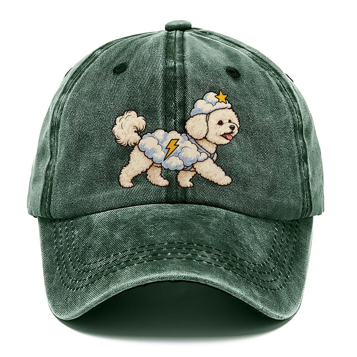 One Bichon Frise In Halloween Costume Cloud Costume With Cotton Puff Texture And A Tiny Lightning Bolt Halloween Dog Parade Classic Cap – Forest Mist