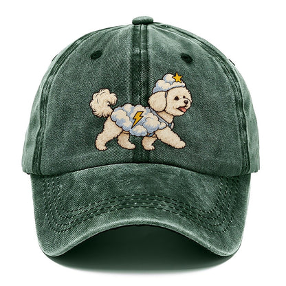 One Bichon Frise In Halloween Costume Cloud Costume With Cotton Puff Texture And A Tiny Lightning Bolt Halloween Dog Parade Classic Cap – Forest Mist