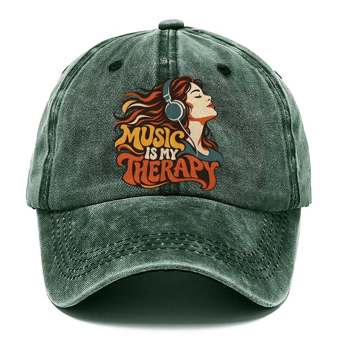 Music Is My Therapy Headphones Girl Classic Cap – Forest Mist