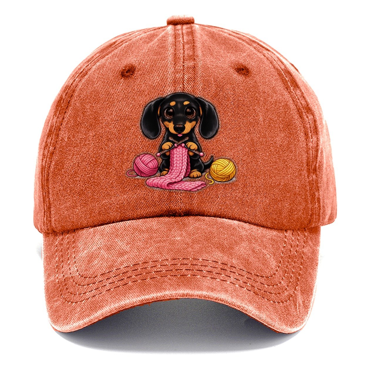 Knitting Dachshund Scarf Classic Cap – Terracotta Clay