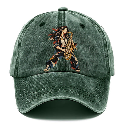 Saxophone Woman Paper Collage Classic Cap – Forest Mist