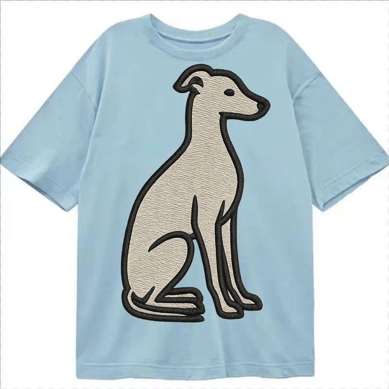 Italian Greyhound Gray Embroidered Sitting Pose Classic T-shirt – Light Blue