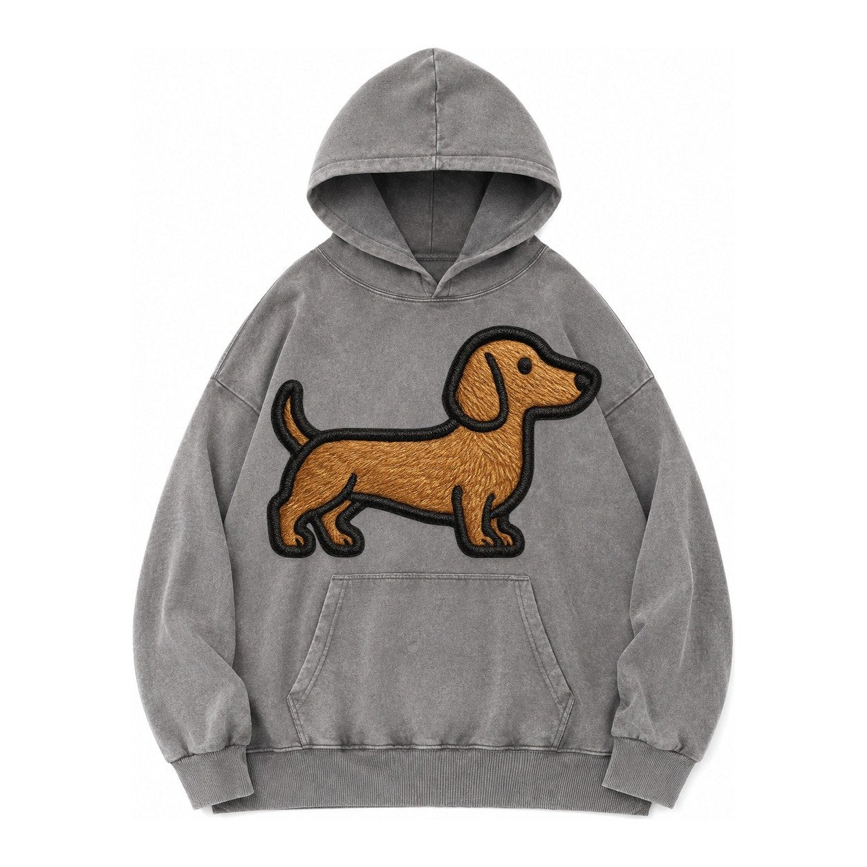 Dachshund Modern Elongated Silhouette Vintage Washed Hoodie – Grey