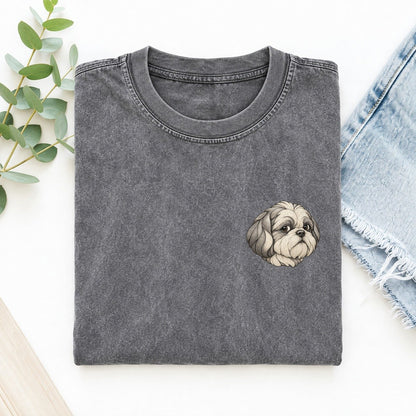 Shih Tzu Side Glance Keepsake Emblem Left Chest Vintage T-shirt – Grey