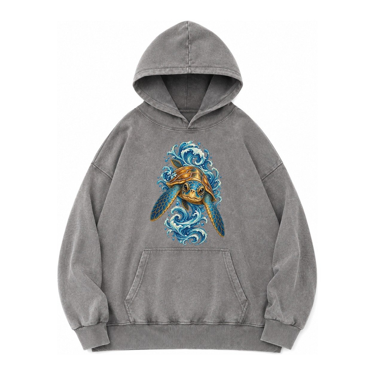 Ornate Sea Turtle Vintage Washed Hoodie – Grey