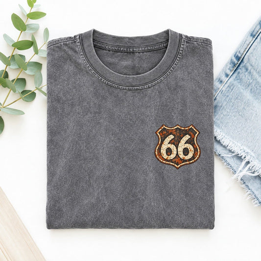 Route 66 Left Chest Vintage T-shirt – Grey