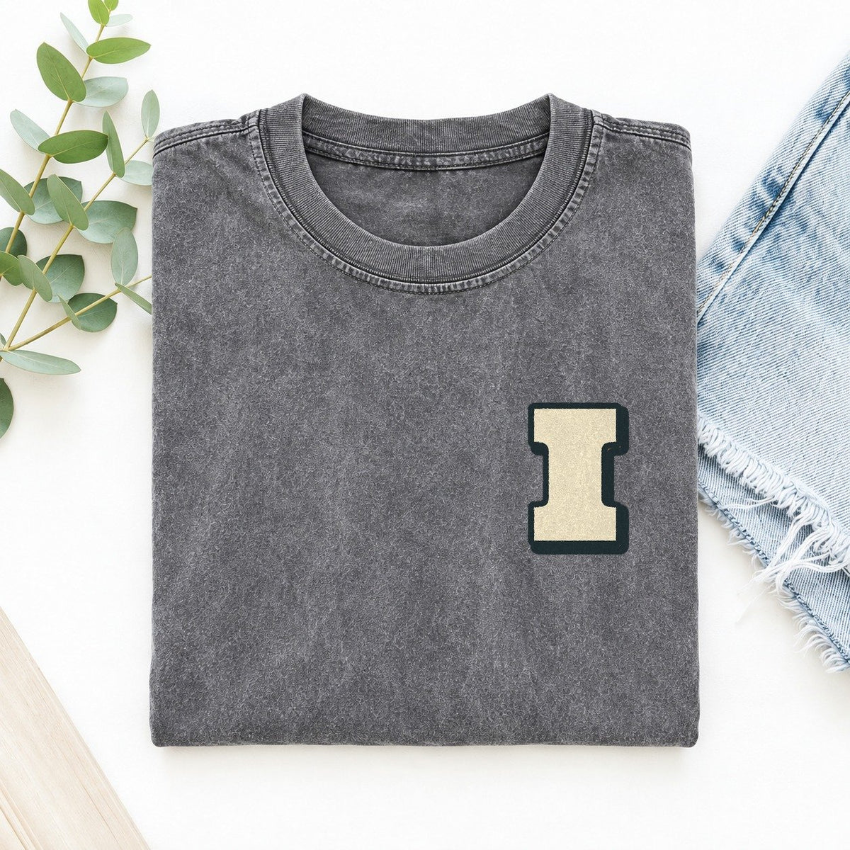 Initial I Left Chest Vintage T-shirt – Grey