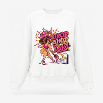 Drop Shot Diva Pickleball Life Women's Crewneck Sweatshirt – White