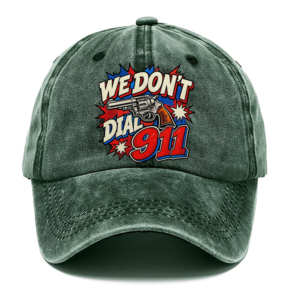 Comic Pop Burst We Don't Dial 911 Classic Cap – Forest Mist