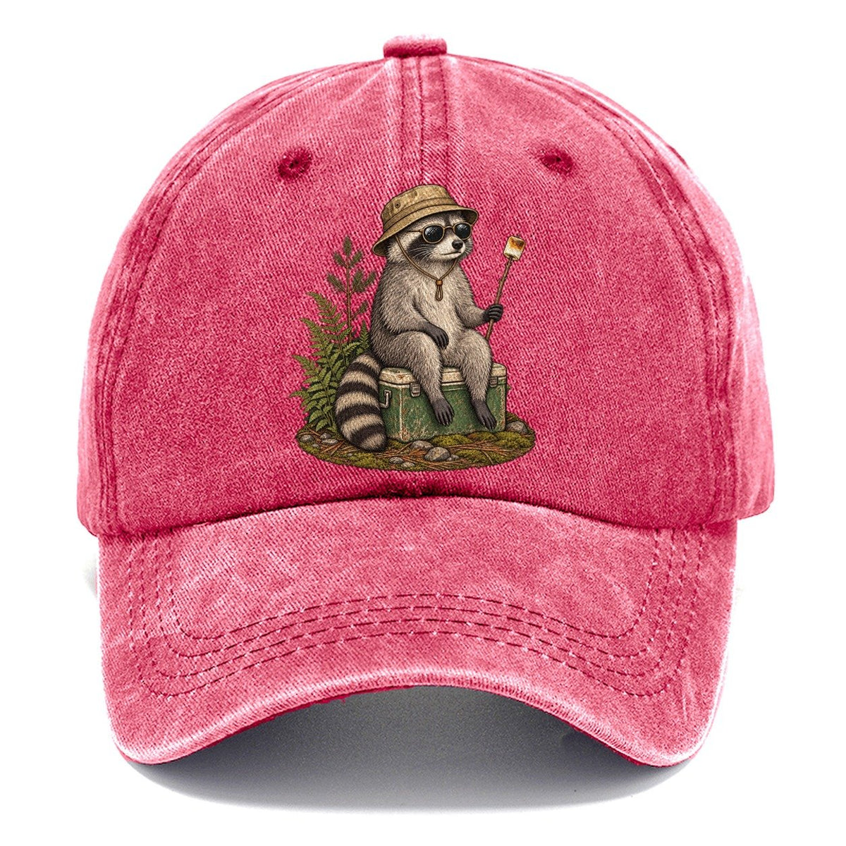 Raccoon Marshmallow Slow Camp Club Classic Cap – Pomegranate Blush