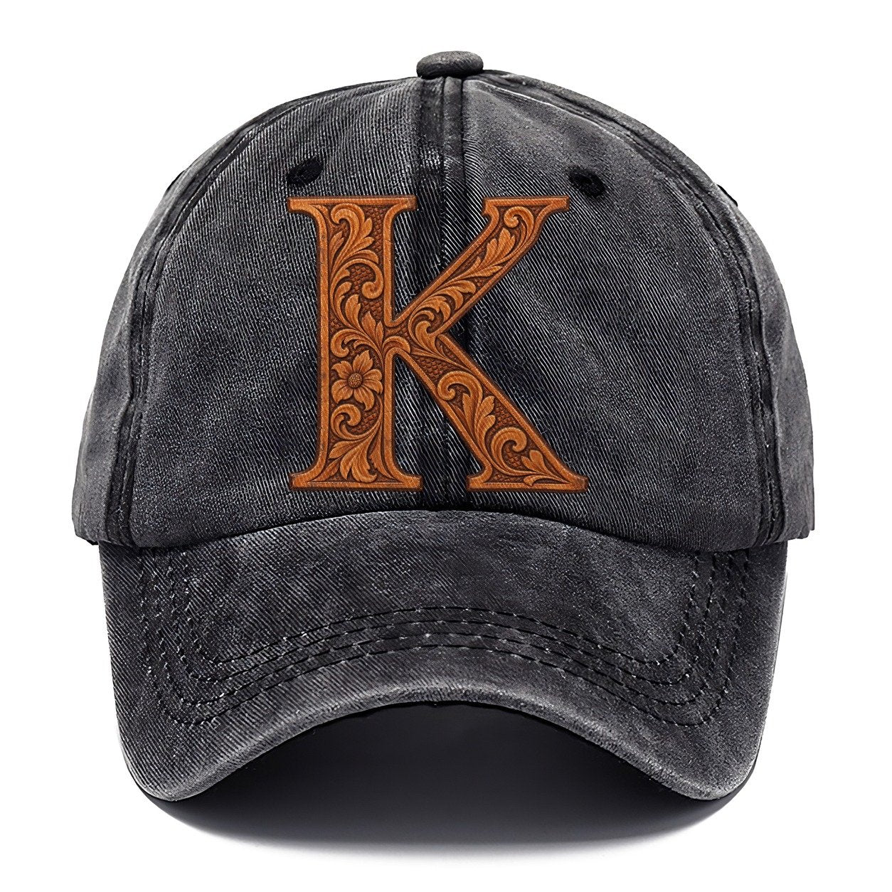 Tooled Leather K Monogram Classic Cap – Graphite
