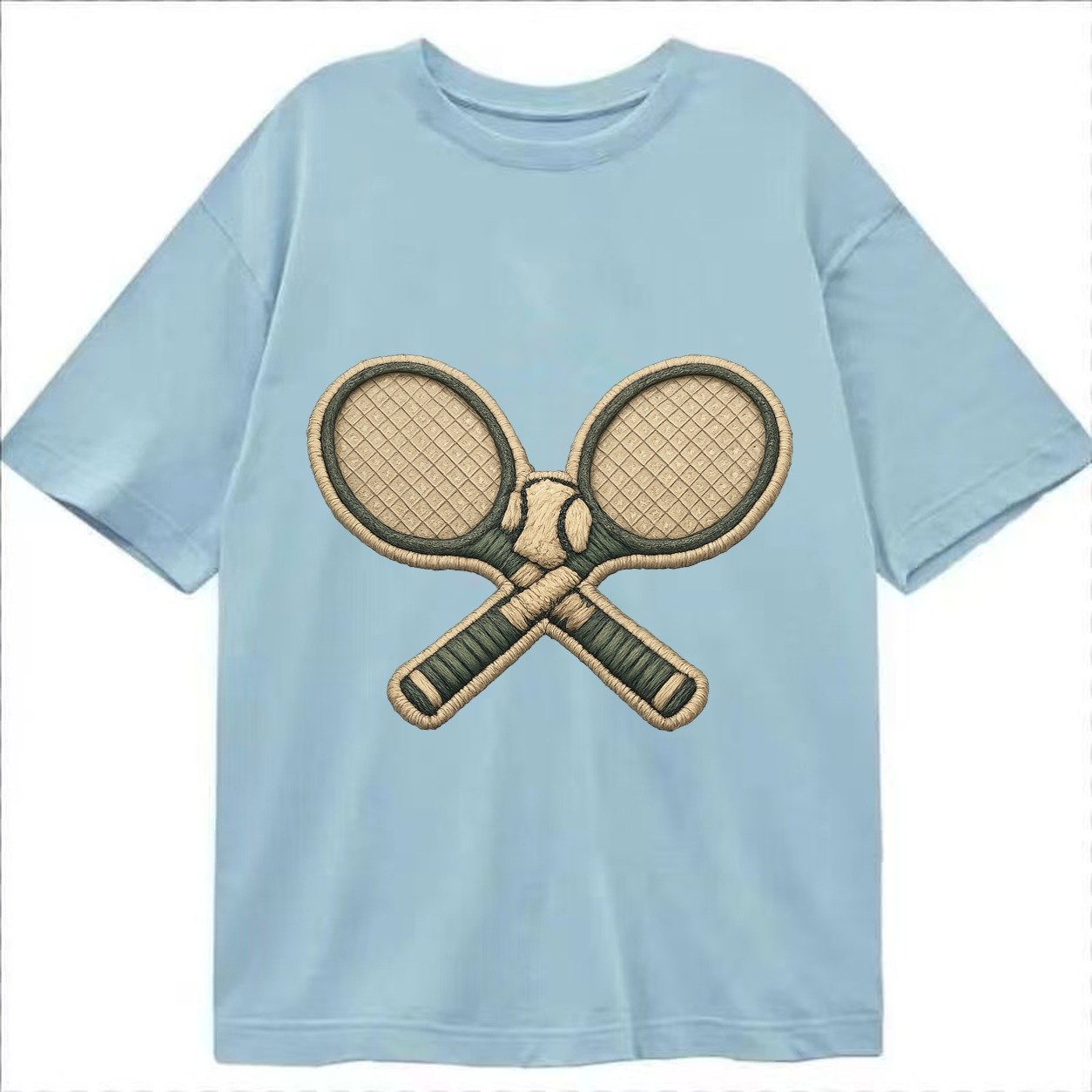 Embroidered Patch Design Tennis Racket Crossed Tennis Racket Classic T-shirt – Light Blue