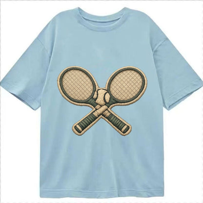 Embroidered Patch Design Tennis Racket Crossed Tennis Racket Classic T-shirt – Light Blue