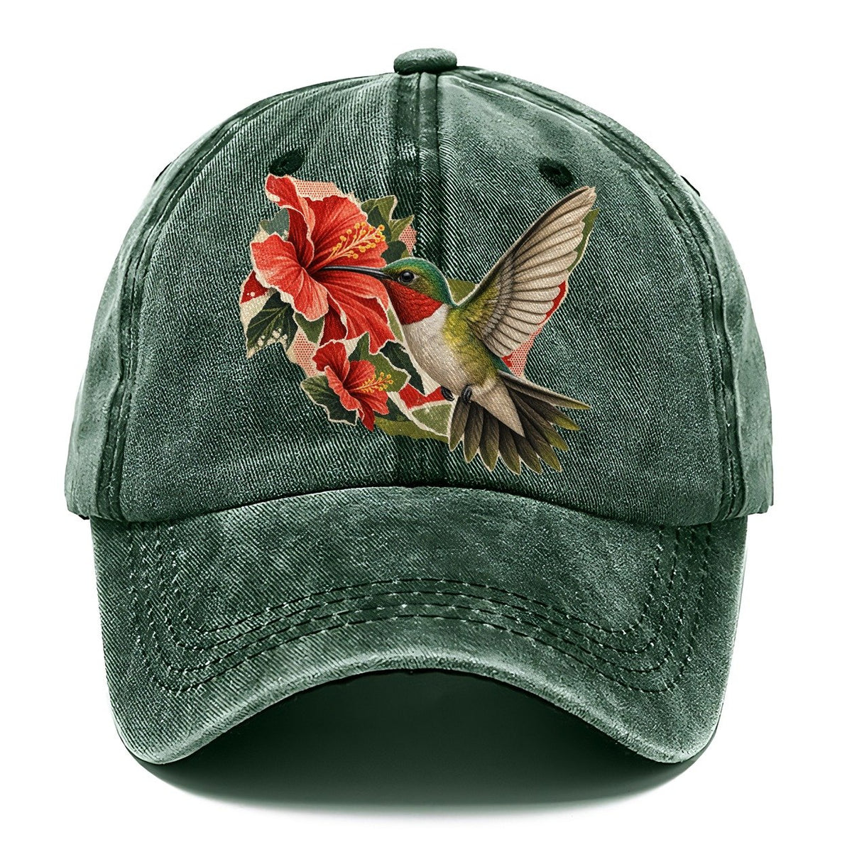 Hummingbird and Red Hibiscus Classic Cap – Forest Mist