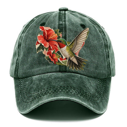 Hummingbird and Red Hibiscus Classic Cap – Forest Mist