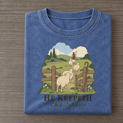 He Keepeth The Sheep The Counting Gate Vintage T-shirt – Washed Blue