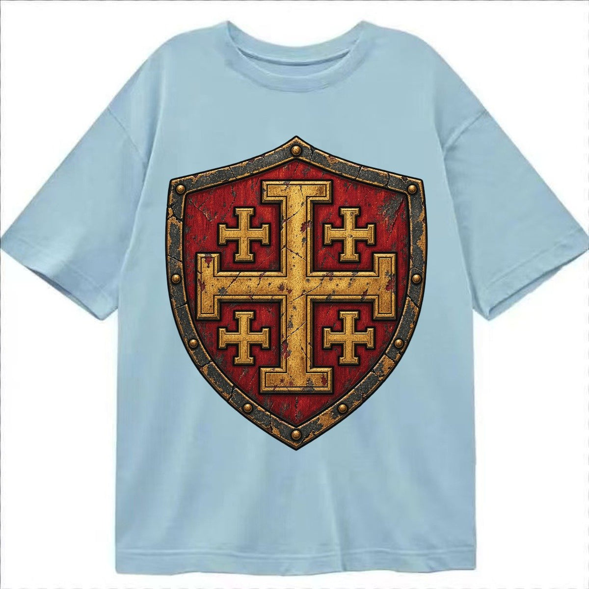 Crusader Battle Shield Heraldry Jerusalem Cross Classic T-shirt – Light Blue