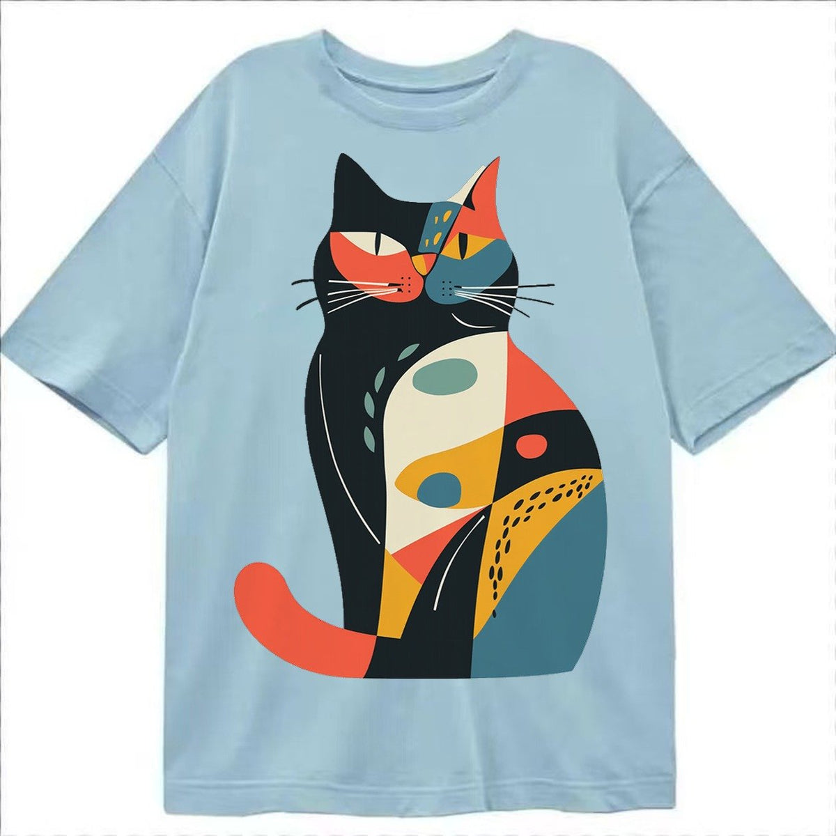 Abstract Elegance Colorful Cat Classic T-shirt – Light Blue