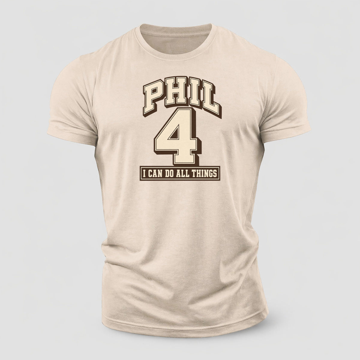 Philippians 4 Varsity Chapel Varsity Cotton T-Shirt – Sand