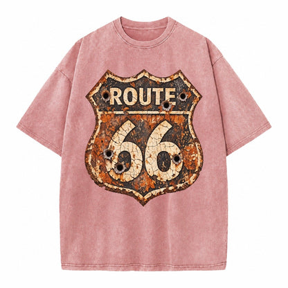 Weathered Marker Rust Aged Route 66 Sign Desert Sun Bleached Vintage T-shirt – Dusty Rose