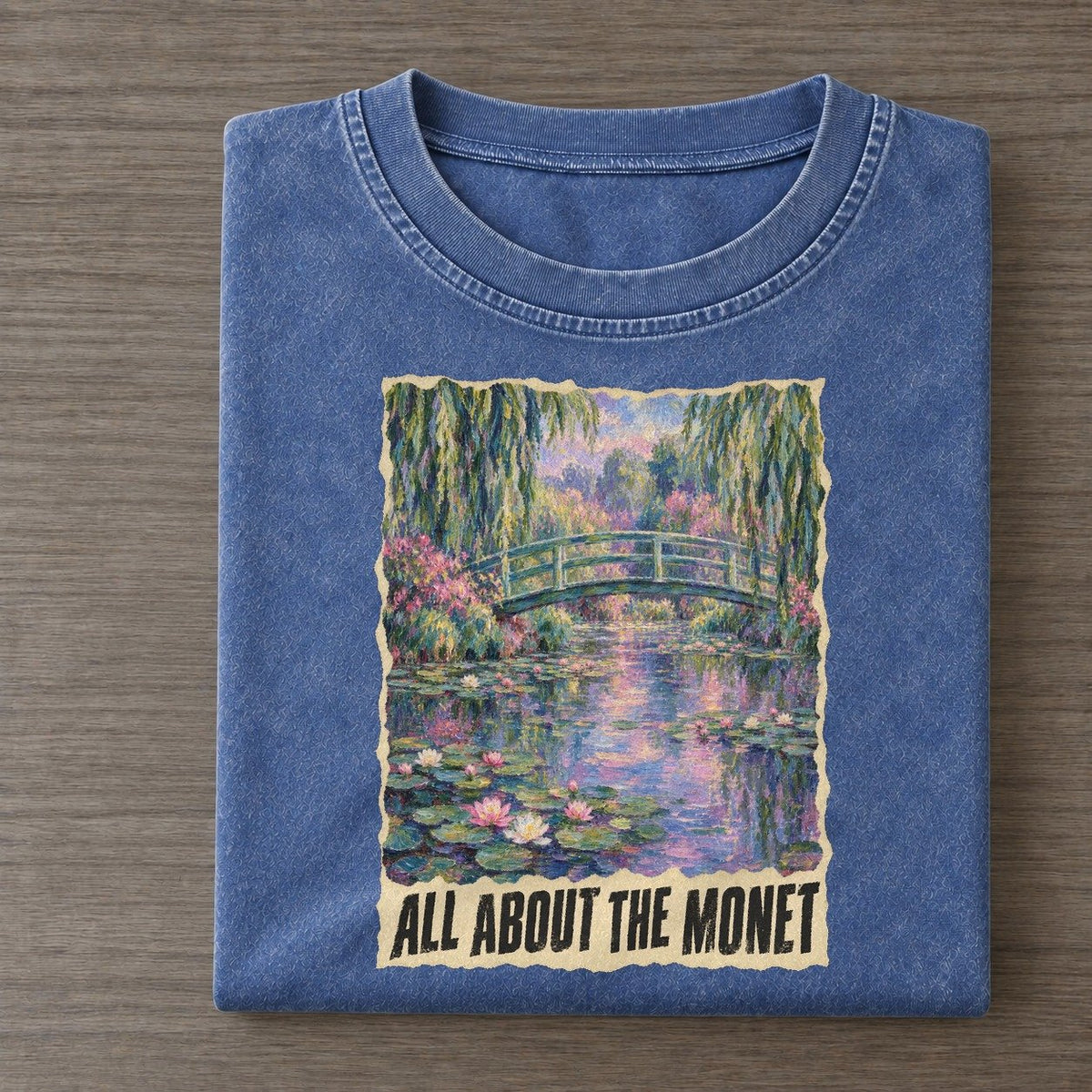 All About The Monet Lily Pond Art Pun Vintage T-shirt – Washed Blue