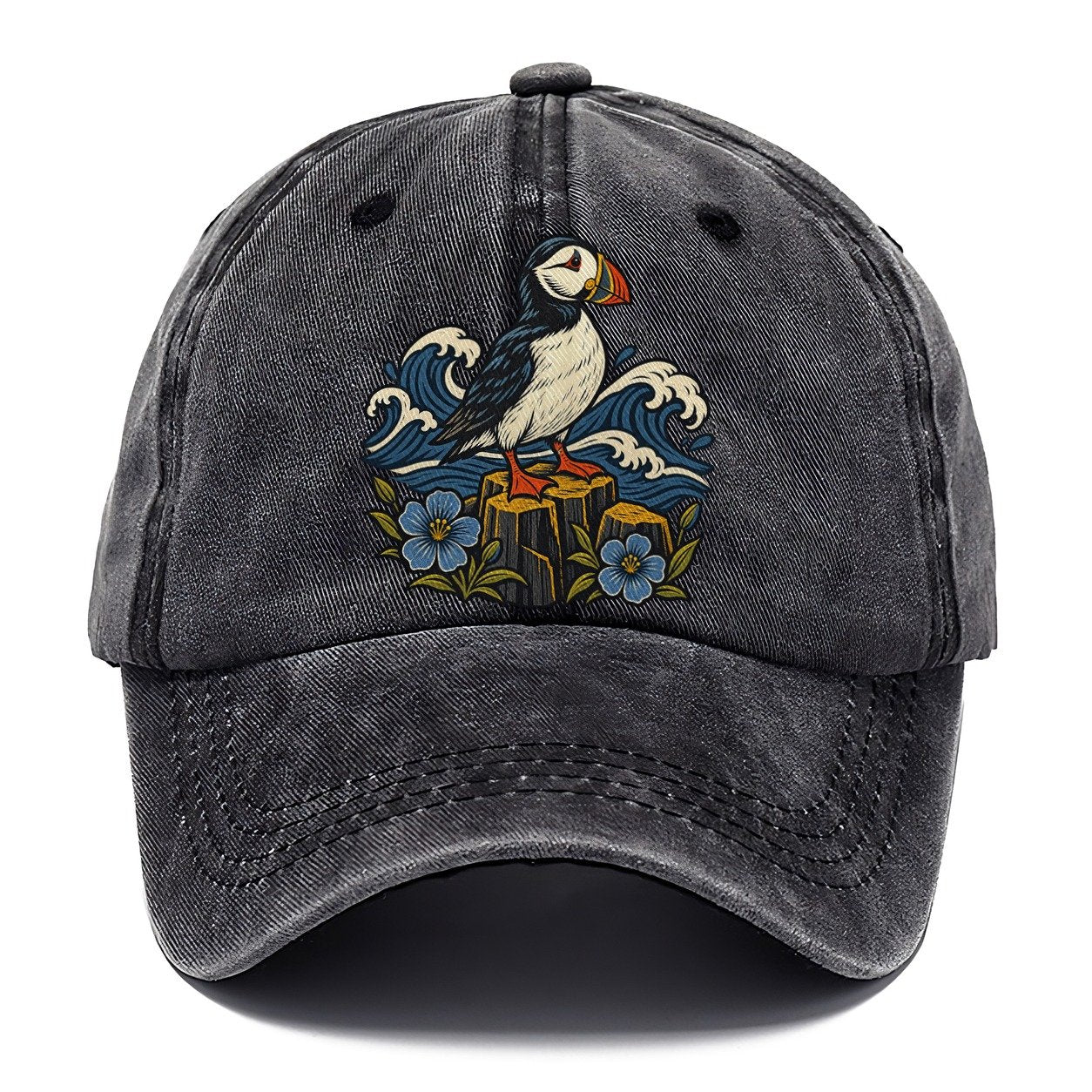 Causeway Coast Puffin And Flax Flowers Uk Culture Heritage Classic Cap – Graphite