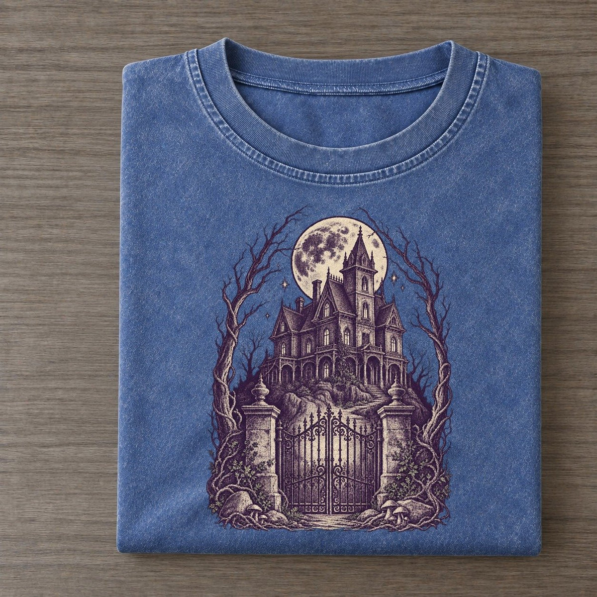 Haunted Mansion On The Hill Midnight Haunt Vintage T-shirt – Washed Blue