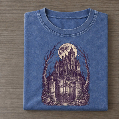 Haunted Mansion On The Hill Midnight Haunt Vintage T-shirt – Washed Blue